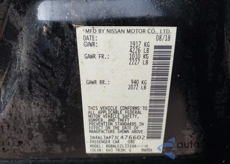 2018 Nissan Altima 2.5 S from USA, damaged, VIN 1N4AL3AP7JC476602